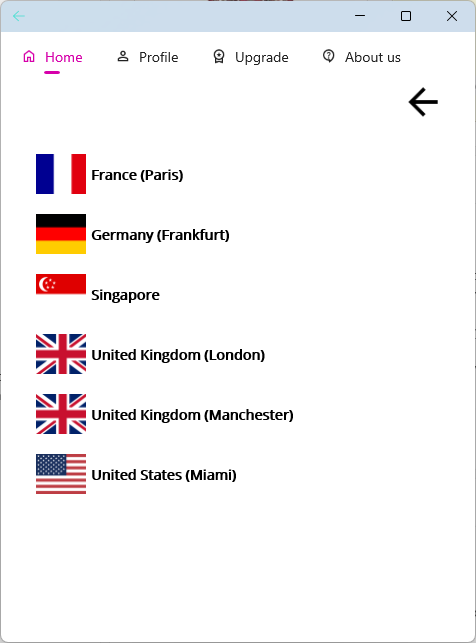 ImperialGuard VPN server selection screen